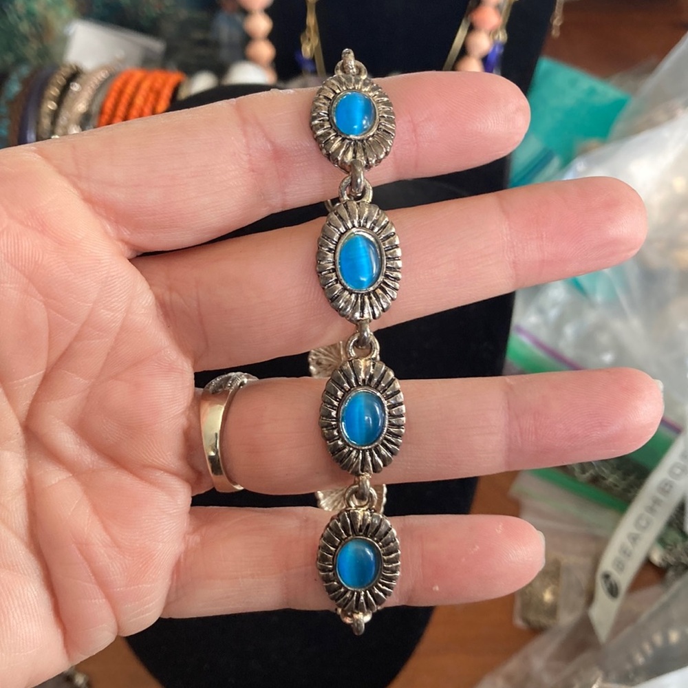 Blue and Silver Bohemian Bracelet with Turquoise Stones